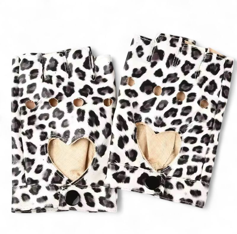 Fingerless Leather Gloves Animal Print