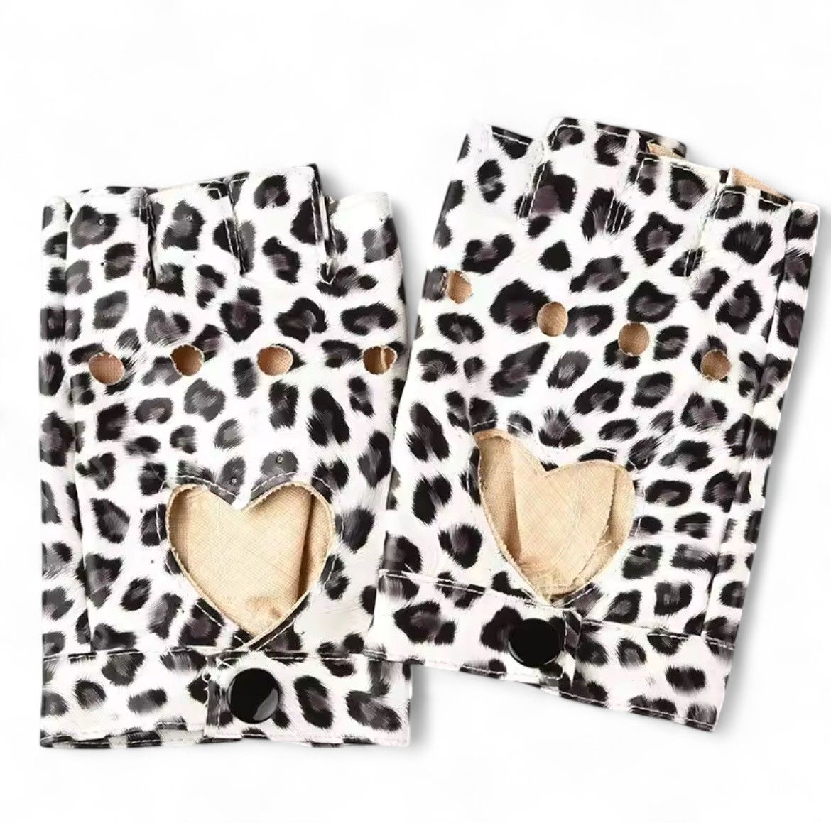 Fingerless Leather Gloves Animal Print