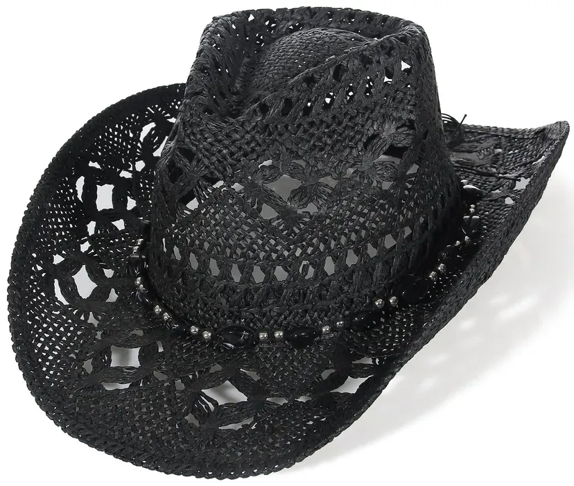 Men &amp; Women's Straw Cowboy Hat Summer Sun Protection Roll-Up Brim Beach &amp; Festival Style