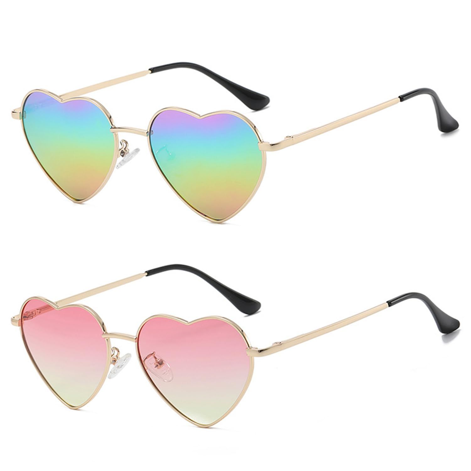 Heart Shaped Sunglasses Metal Frame UV400 Protection Vintage Festival Eyewear