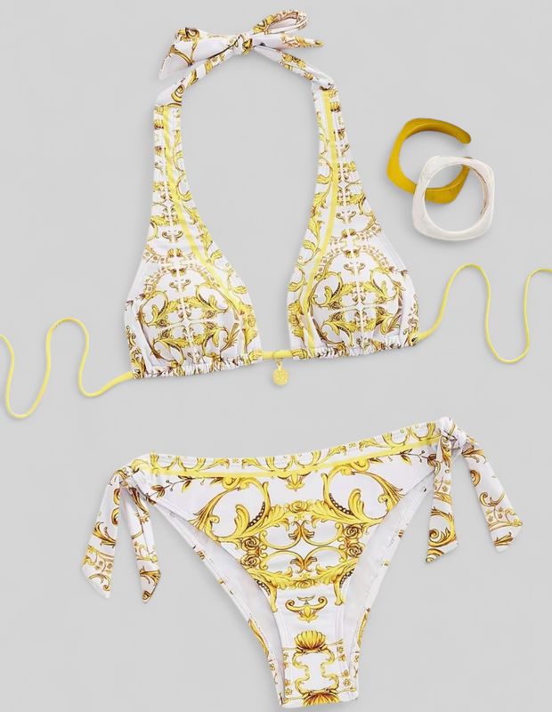 Elegant Bikini Set White and Gold
