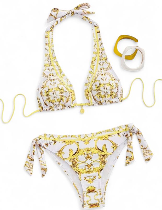 Elegant Bikini Set White and Gold