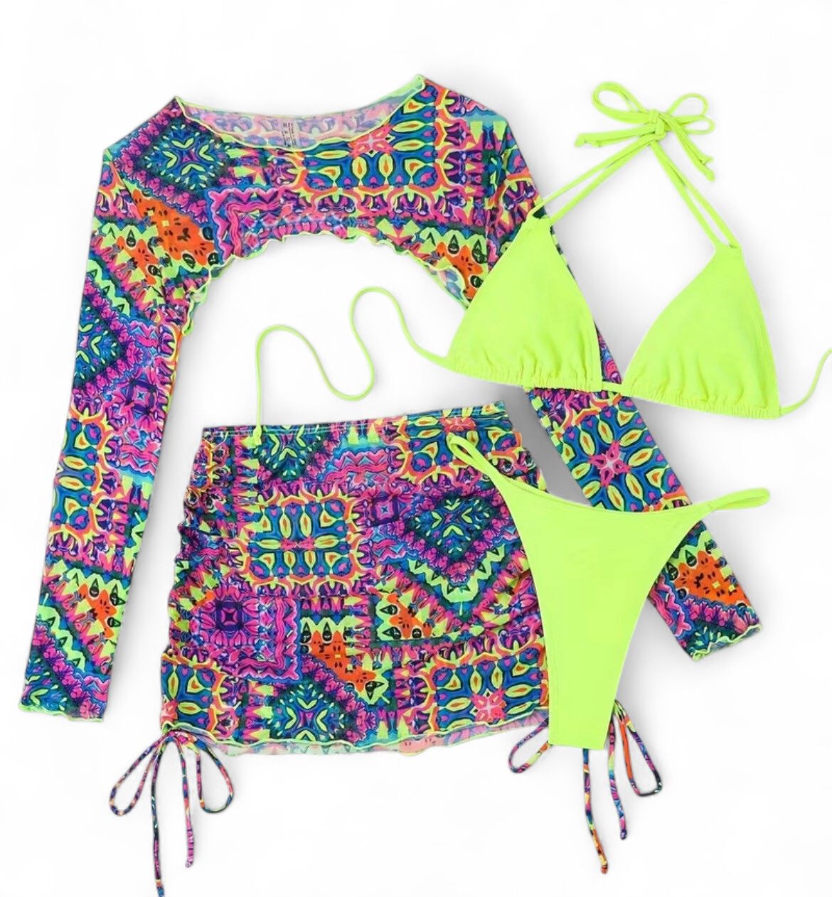 Neon Bikini Set With Cover Up