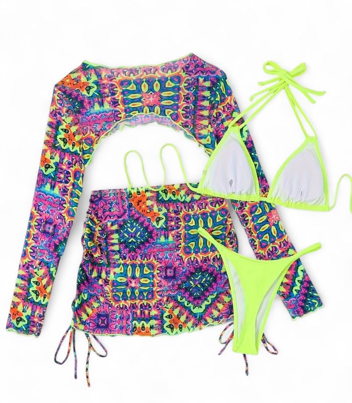 Neon Bikini Set With Cover Up