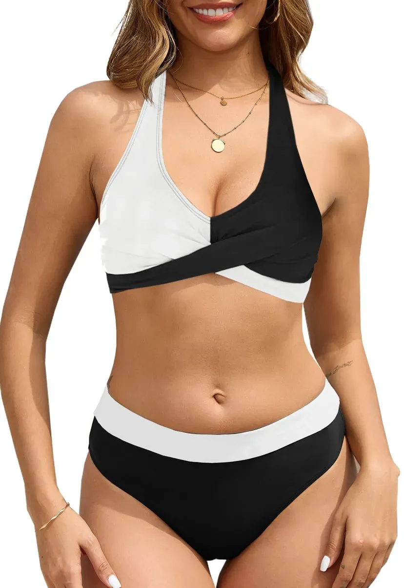 Two Piece Swimsuit Black and White
