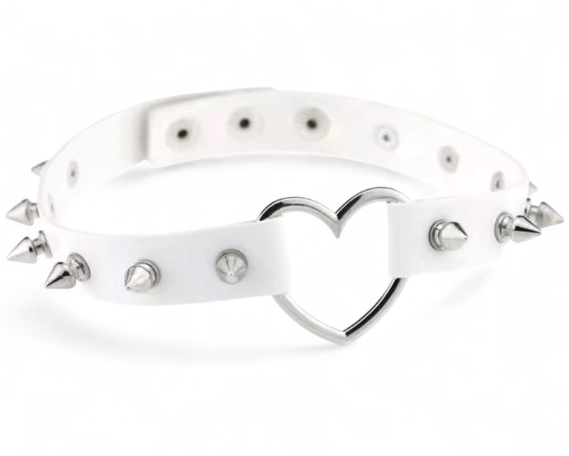 Leather Choker With Spikes White
