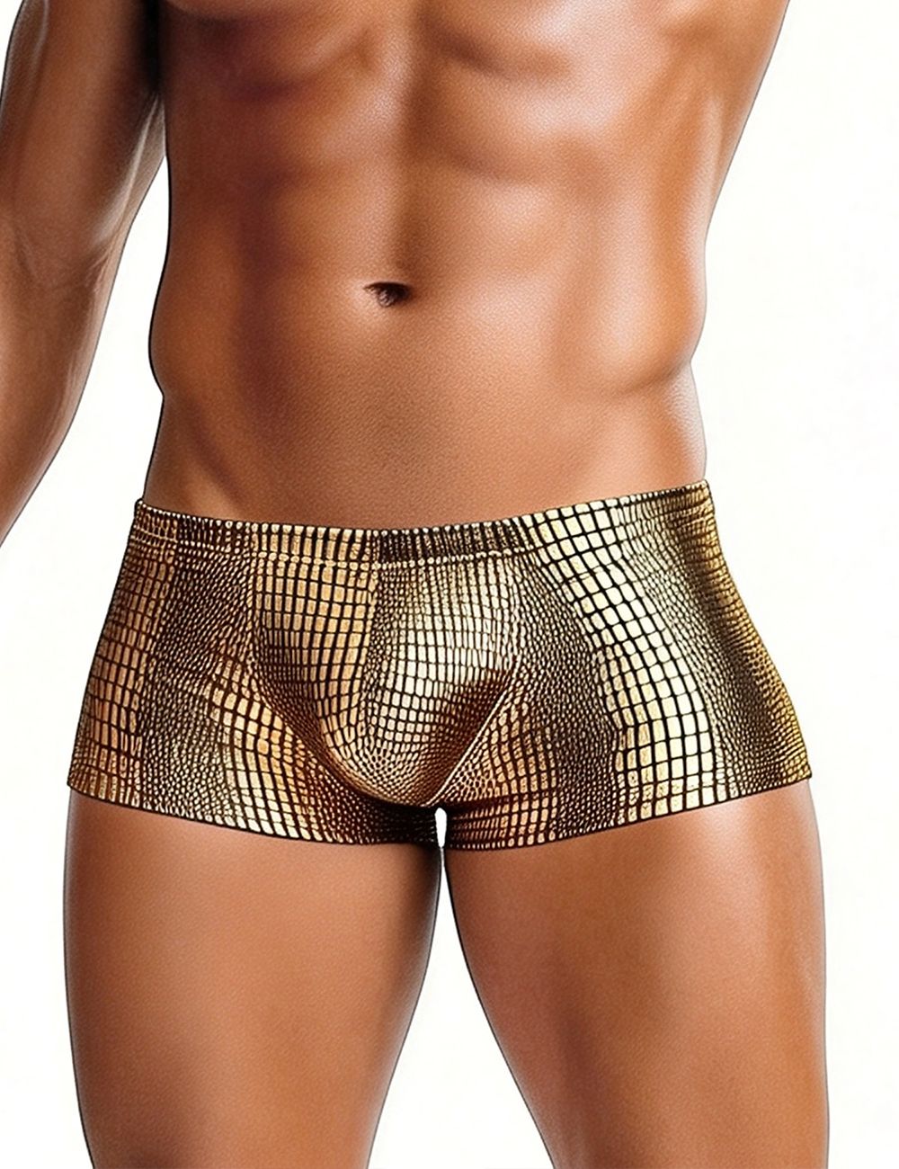 Gold Low-rise Faux Snakeskin Men Boxer