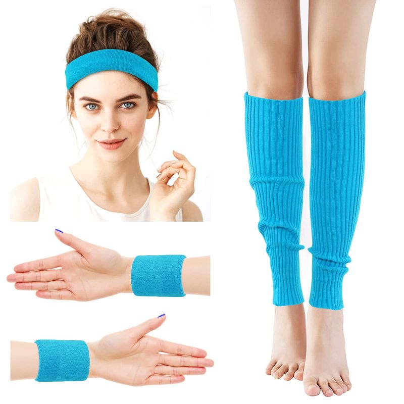 80s  Knit Leg Warmers Set with Headband &amp; Wristbands Costume Accessories
