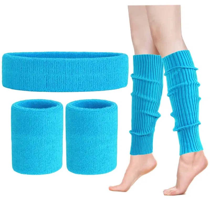 80s  Knit Leg Warmers Set with Headband &amp; Wristbands Costume Accessories