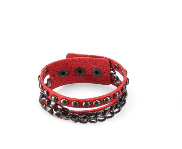 Red Leather  Bracelet Studs and Chain