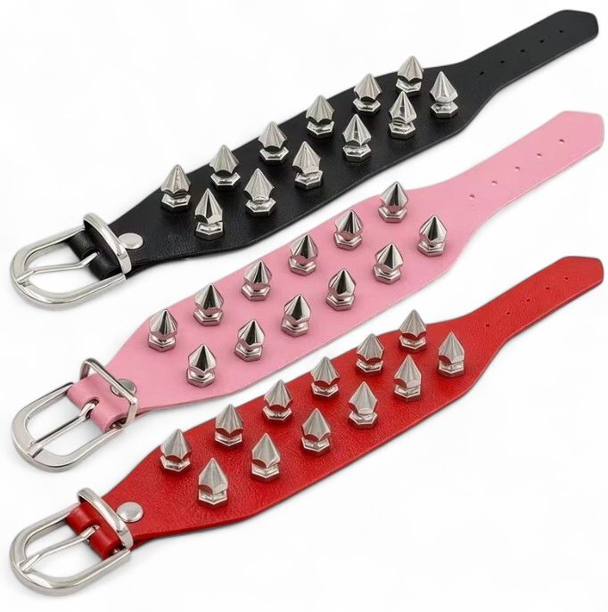 Leather Spikes Bracelet Adjustable