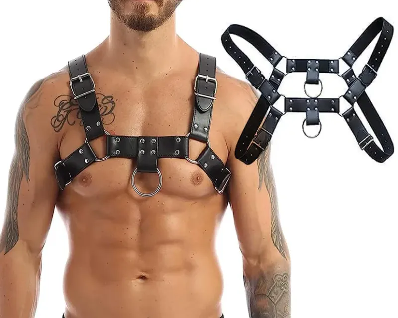 Black Leather Men’s Chest Harness