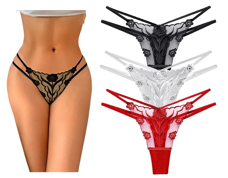 Mesh Thong Floral G-String Sexy Lace Knickers Size L