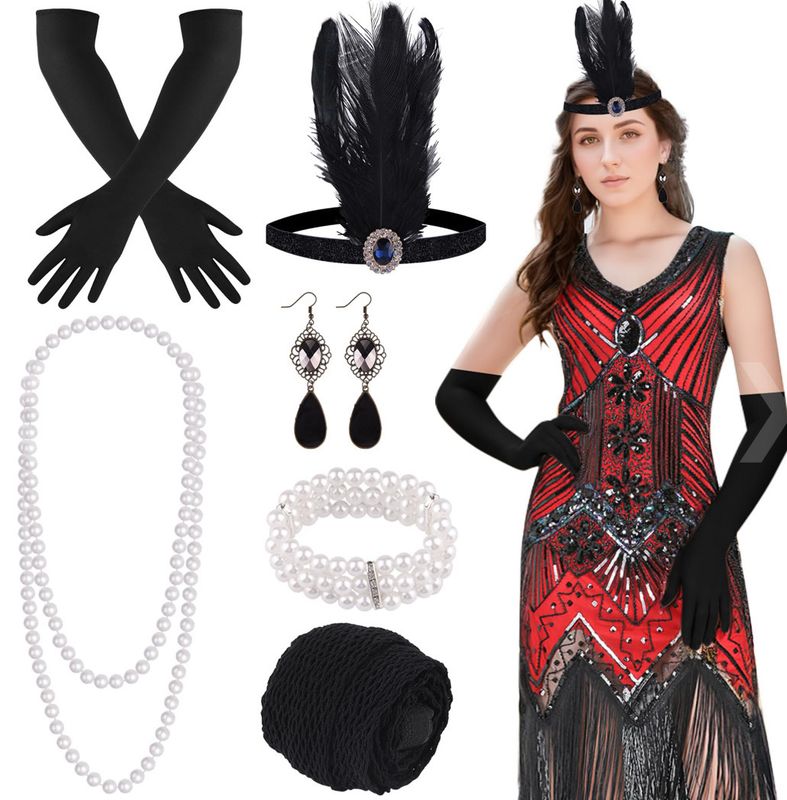 1920s Flapper Dress Sequin Fringe Great Gatsby Costume with Accessories