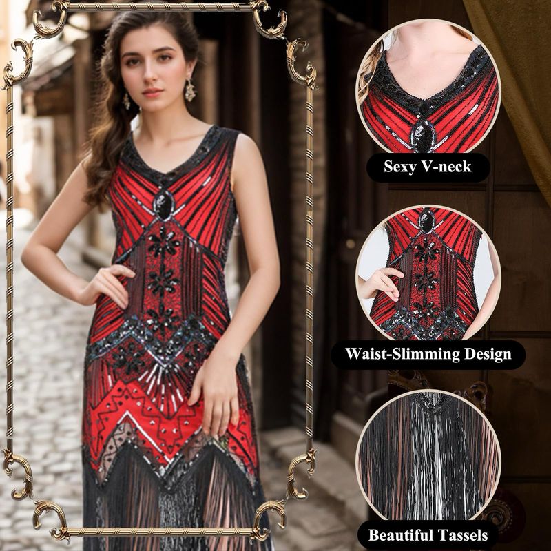 1920s Flapper Dress Sequin Fringe Great Gatsby Costume with Accessories