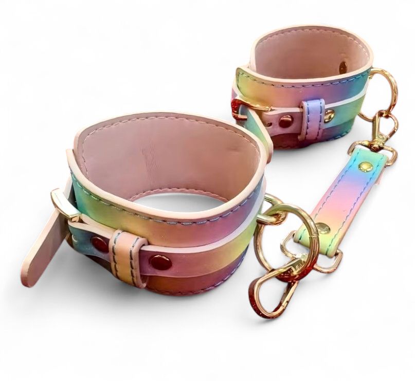 Leather Handcuffs Rainbow