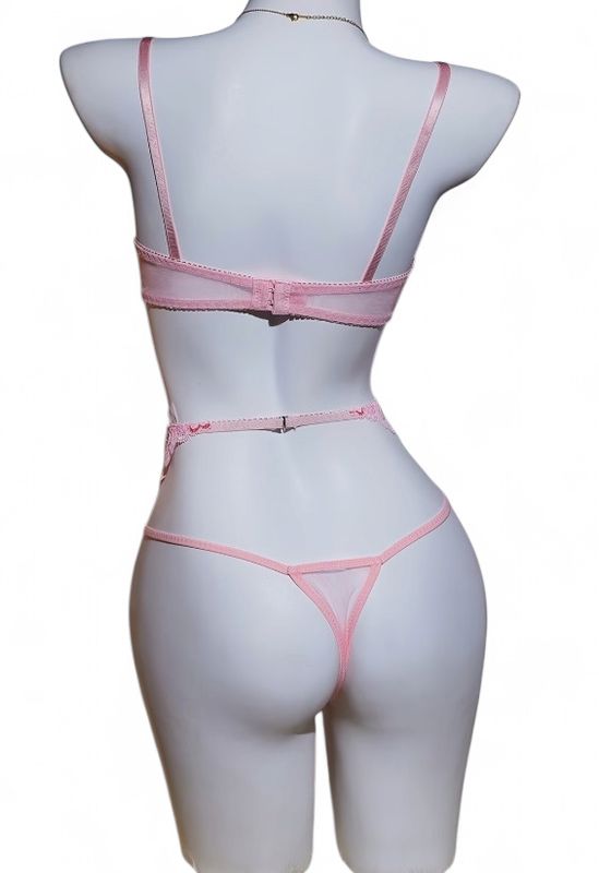 Pink Lace Garter Lingerie Set