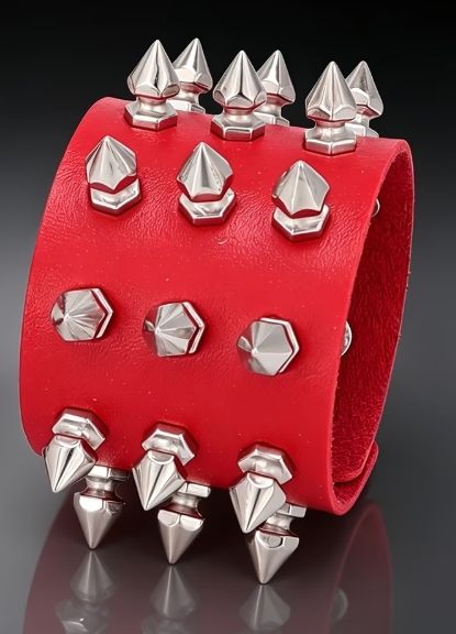 Red PU Punk Gothic Rivet Bracelet
