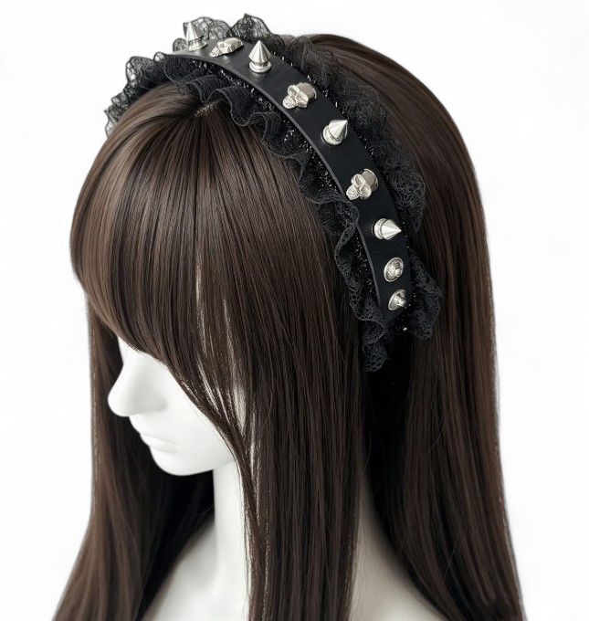 Spikes and Skulls Black Headband
