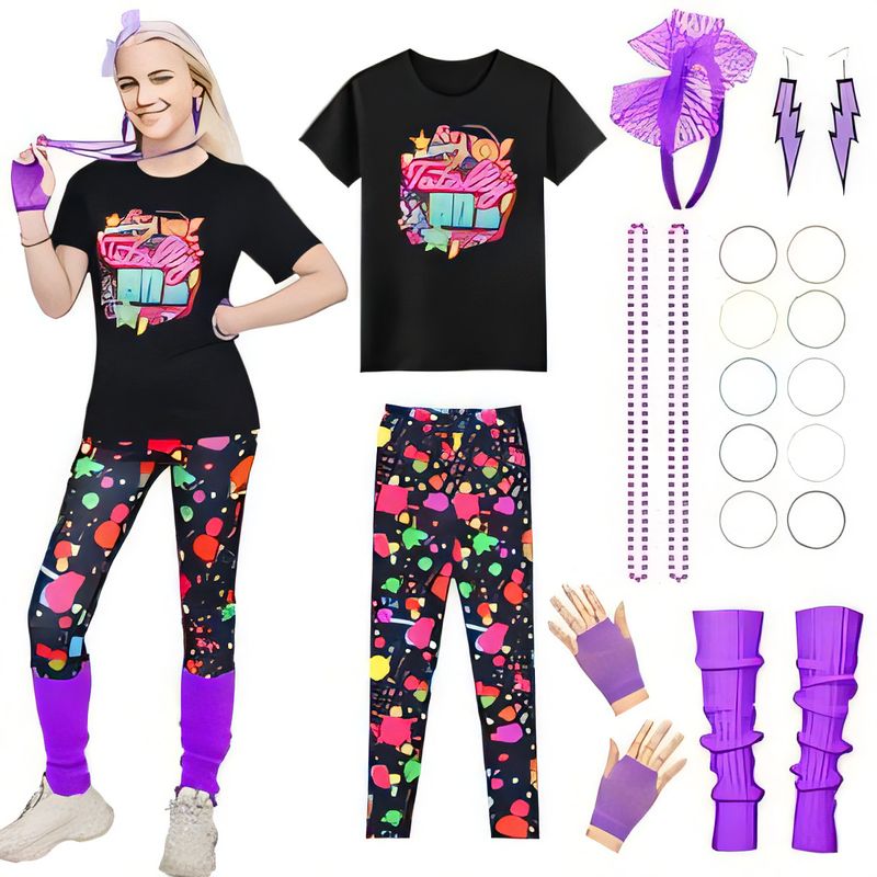 80s Fancy Dress Costume with Neon Accessories Purple