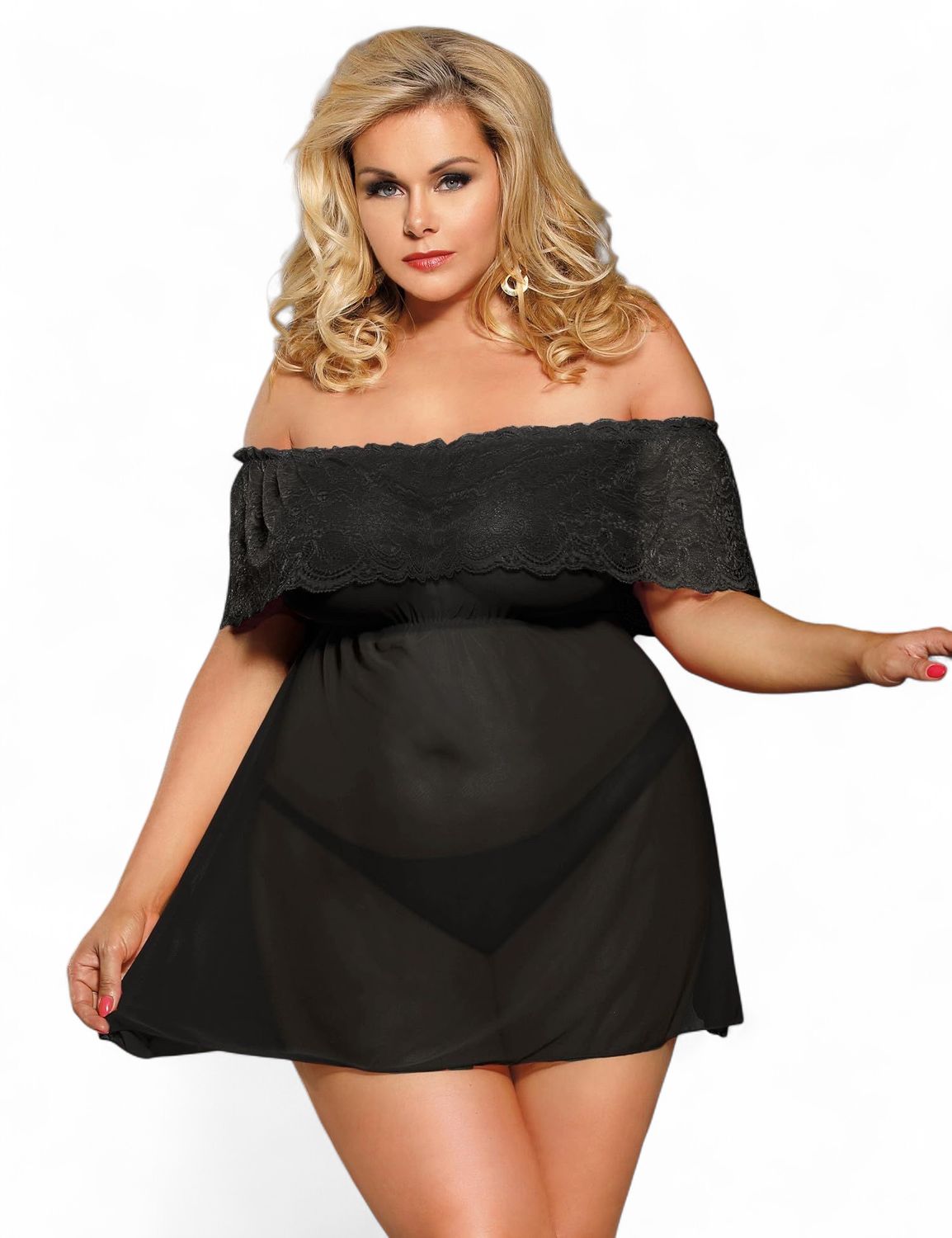 Sexy Nightwear  Off-Shoulder Floral Lace Babydoll
