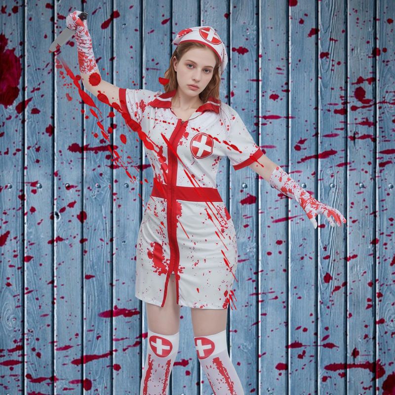 Bloody Nurse Costume Cosplay Outfit for Fancy Dress