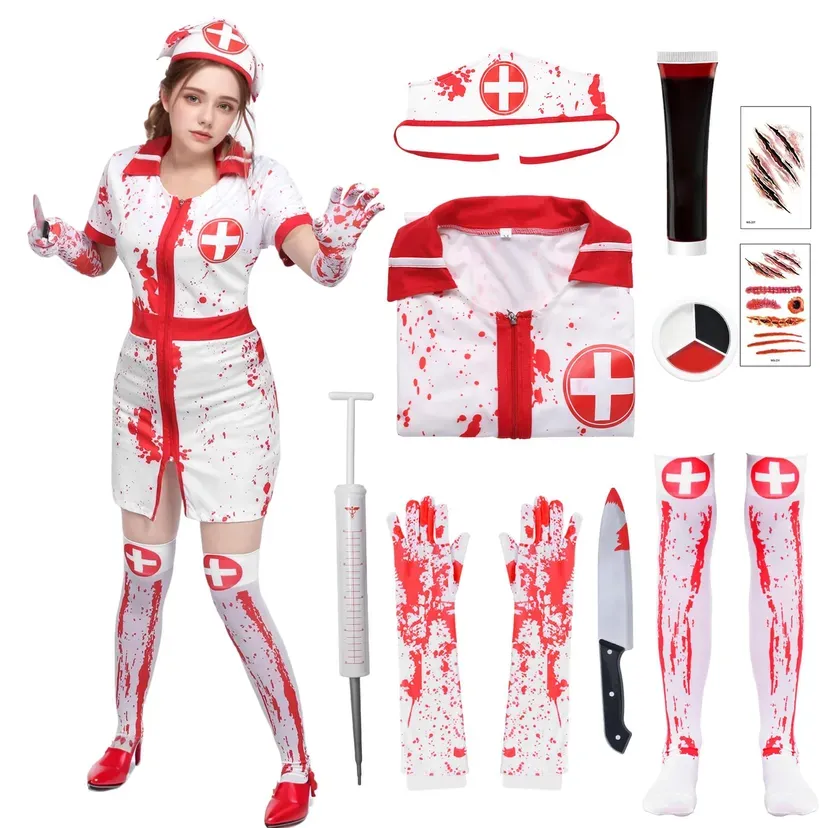 Bloody Nurse Costume Cosplay Outfit for Fancy Dress