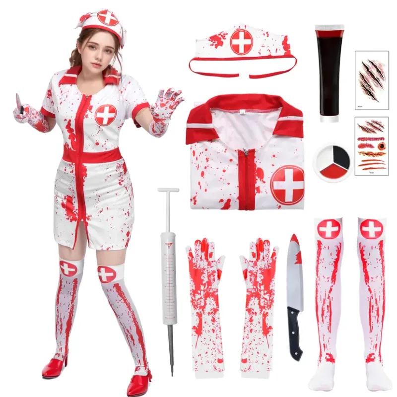 Bloody Nurse Costume Cosplay Outfit for Fancy Dress