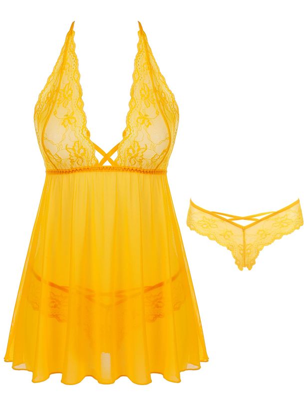 Babydoll Dress Nighty Peacock Yellow