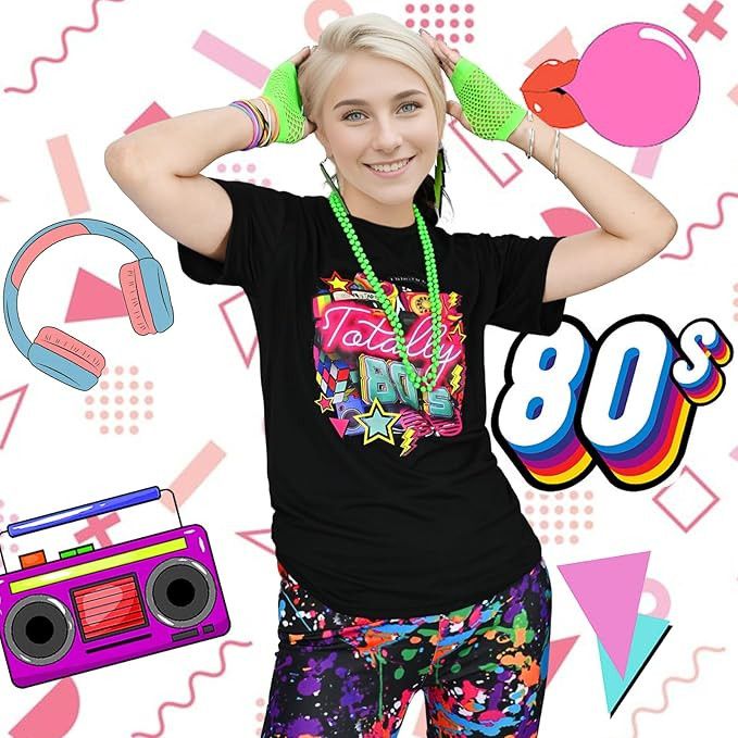 80s Fancy Dress Costume with Neon Accessories Pink
