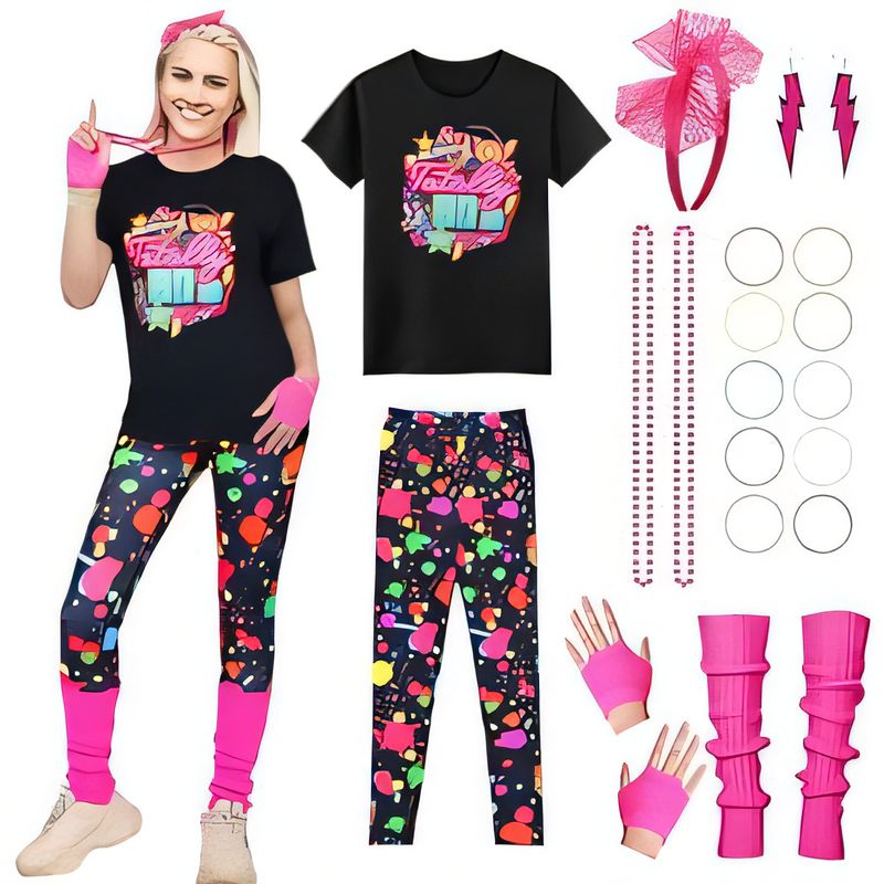 80s Fancy Dress Costume with Neon Accessories Pink