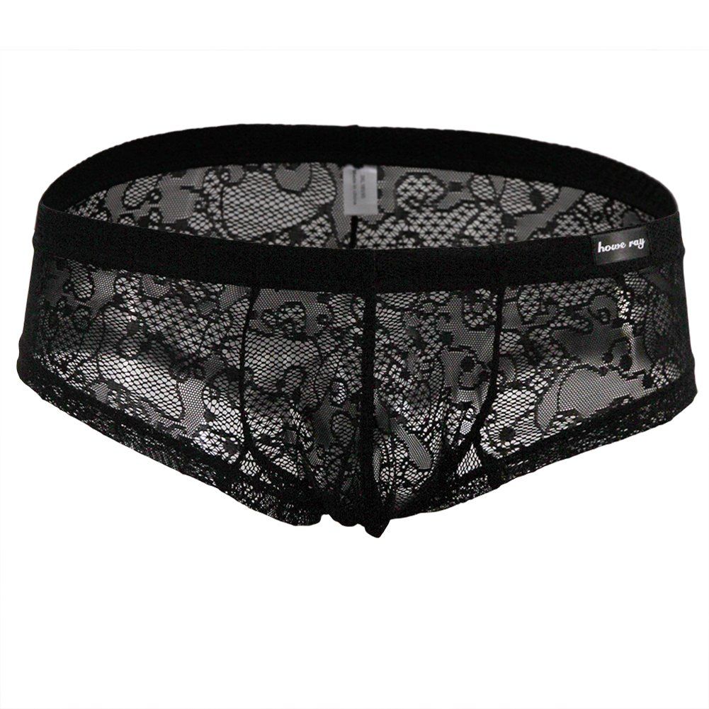 Sexy Lace Panties Translucent Nylon Pouch Boxer Briefs Black