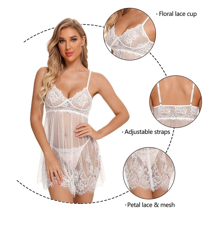 Babydoll Chemise Sheer Mesh V-Neck White