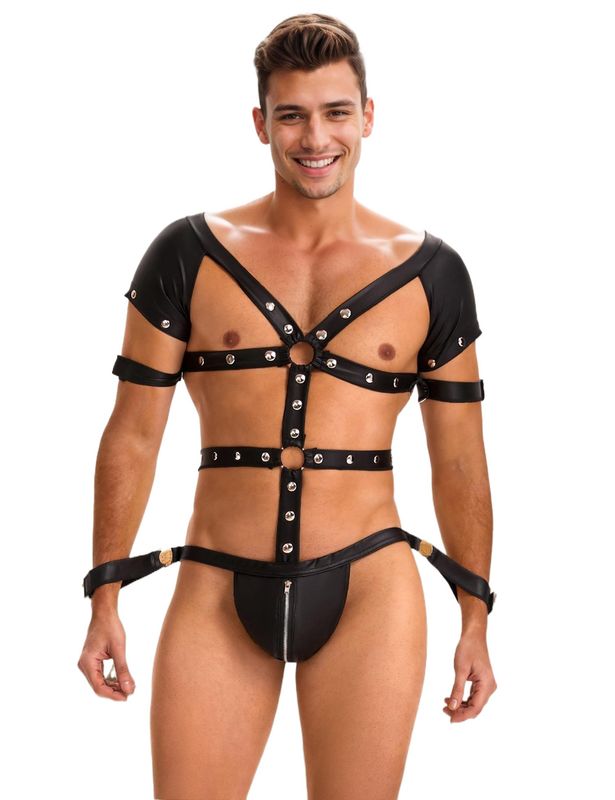 Sexy Faux Leather Full Body Harness Black