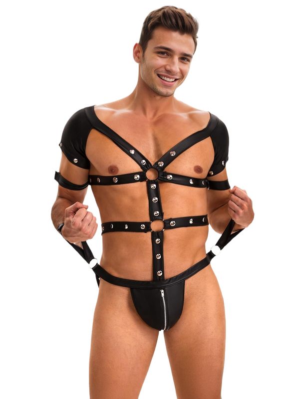 Sexy Faux Leather Full Body Harness Black
