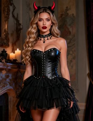 Strapless Metal Eyelets Black PU Faux Leather Corset