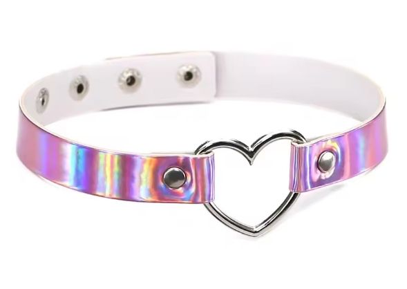 Holographic Choker with Heart Pink