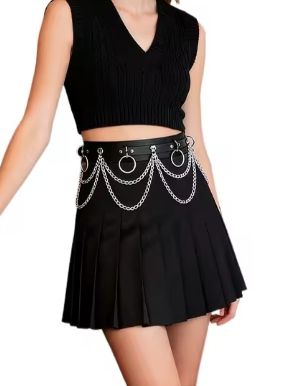 Leather Belt With Chains &amp; Rings