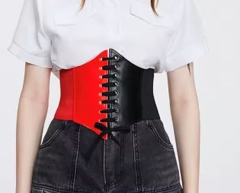 PU Leather Corset Elastic Belt Black &amp; Red