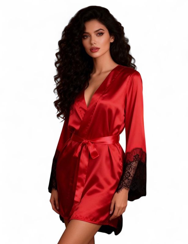 Silk See-through Lace Sexy Sleepwear With Thong Red