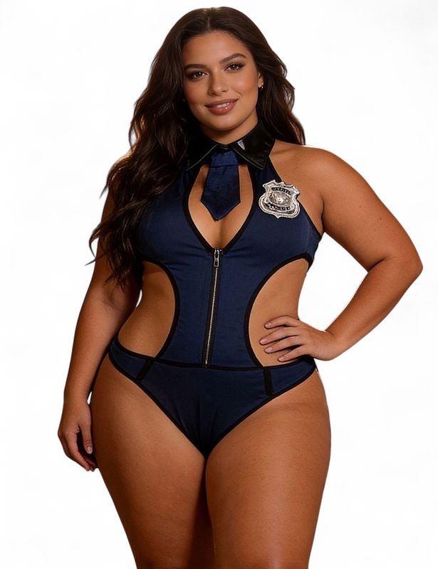 Hollow Out Bodysuit Police Costume with Badge