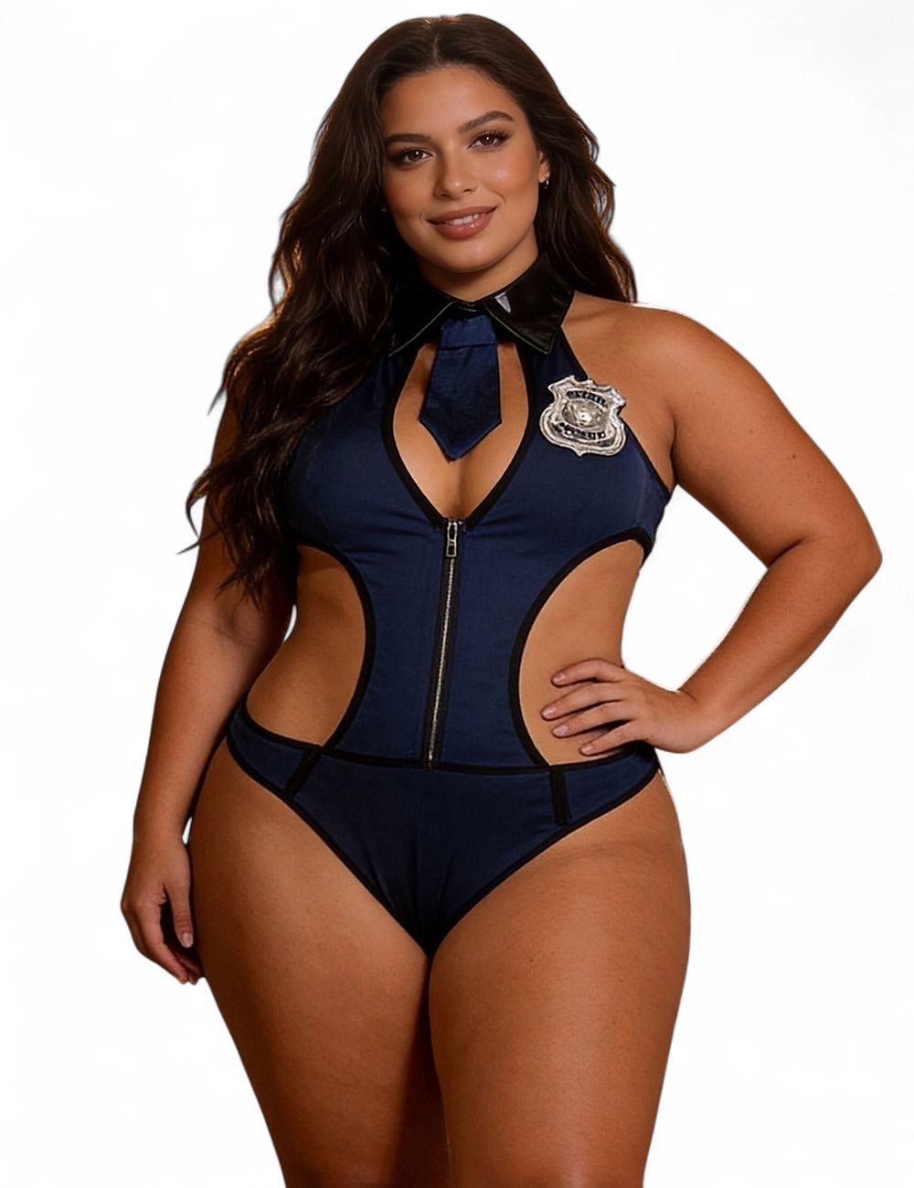 Hollow Out Bodysuit Police Costume with Badge
