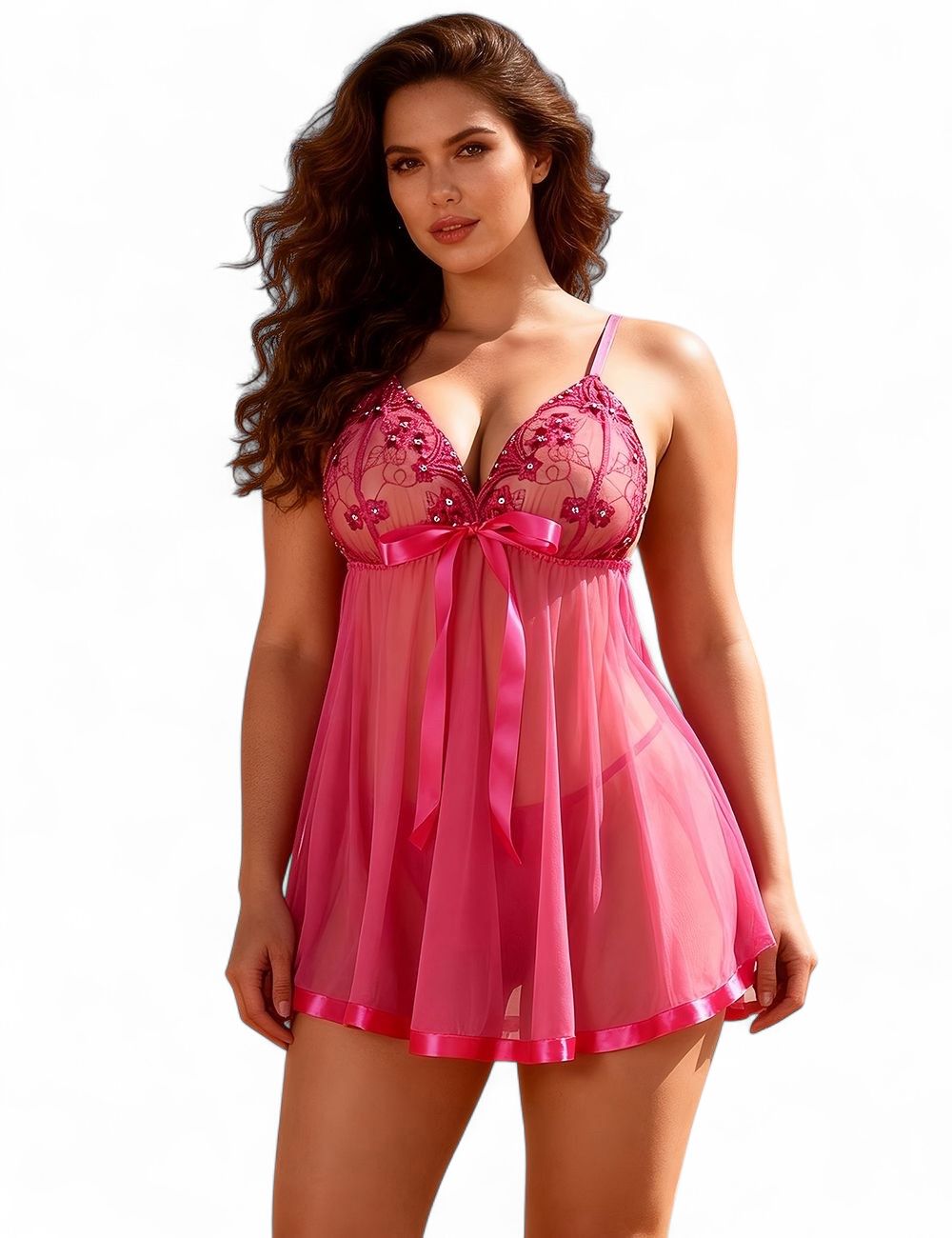 Sexy Rhinestone Babydoll Dark Pink