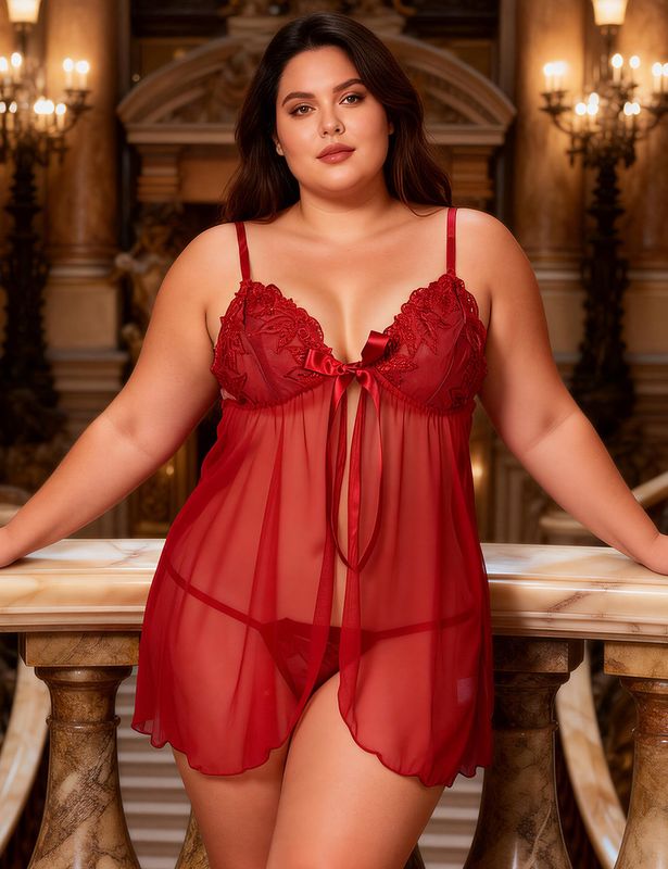 Red Plus Size Elegant Babydoll