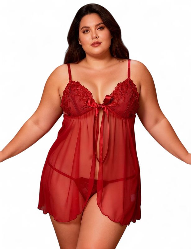 Red Plus Size Elegant Babydoll