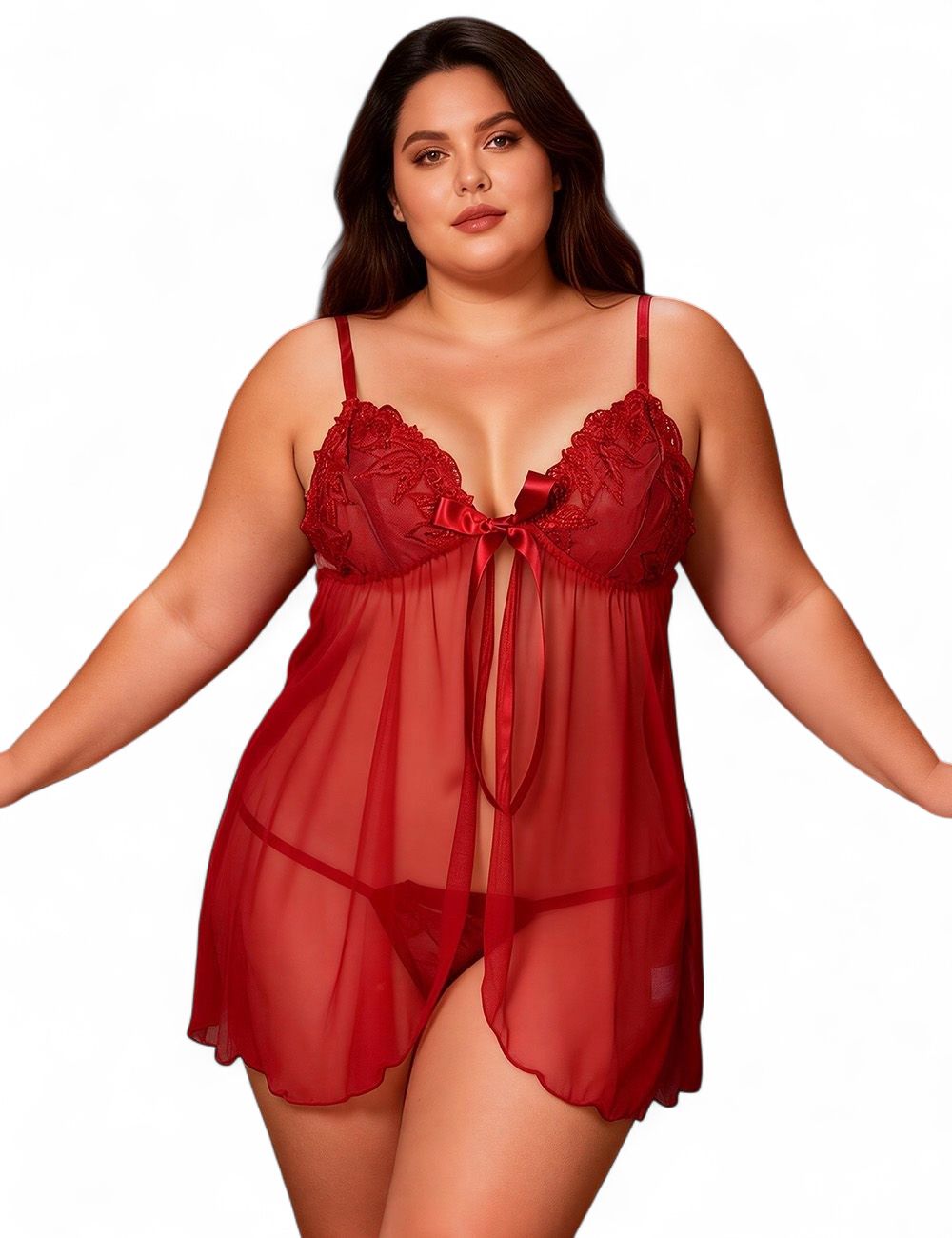 Red Plus Size Elegant Babydoll