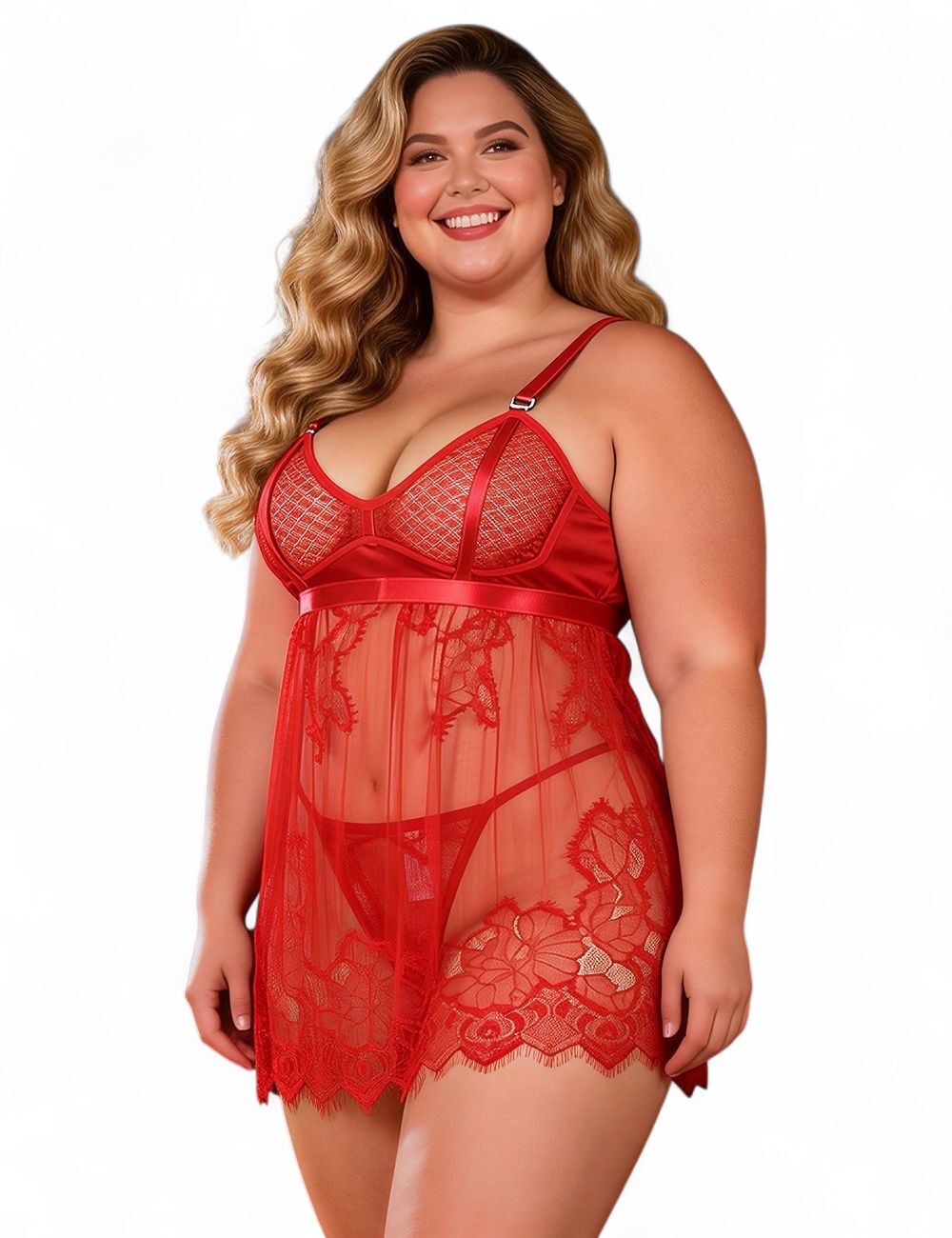 High Quality Elegant Red Lace Sexy Babydoll