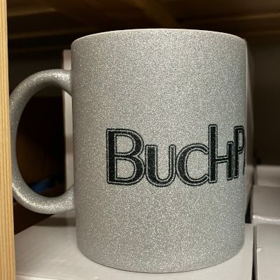 Glitzertasse BuchPassionista silber