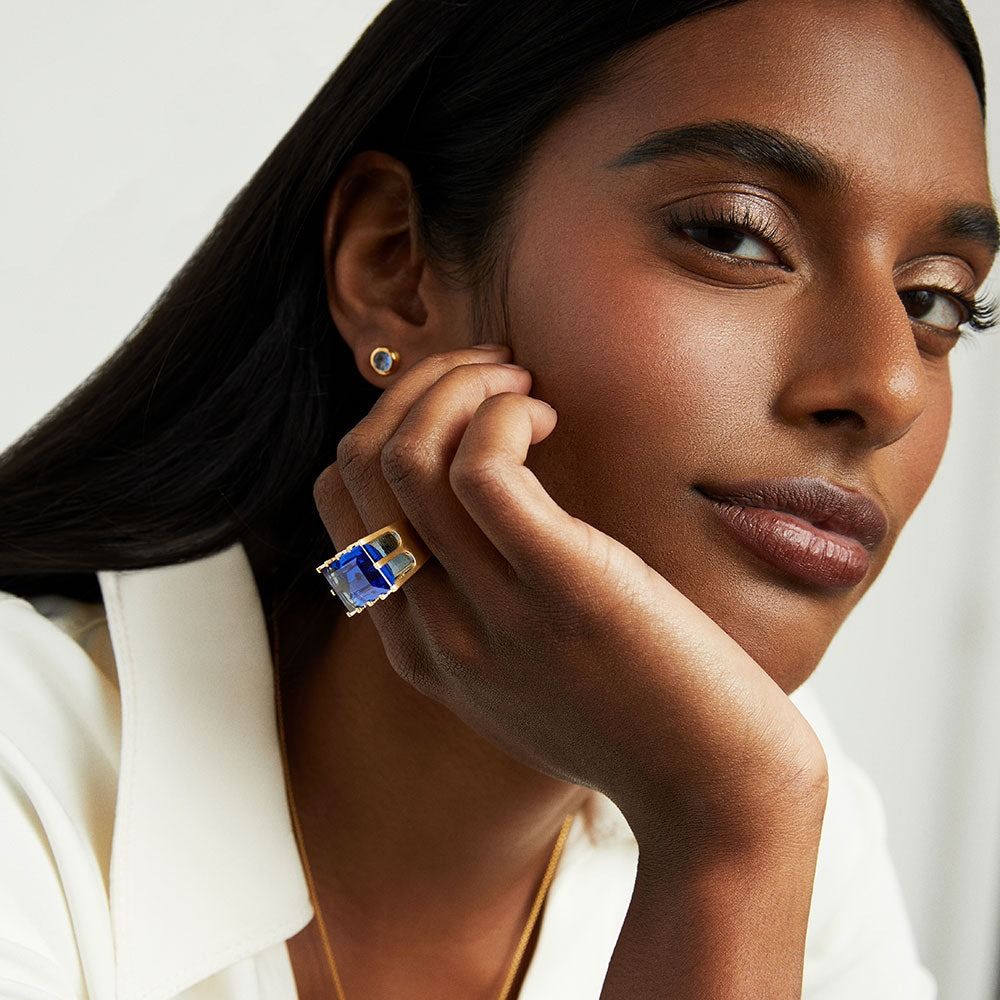 Castle Ring, Color: Midnight Blue and Gold, Size: 6
