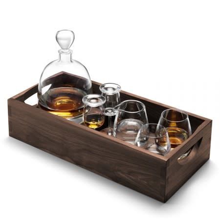 Whisky Islay Connoisseur Set Clear &amp; Walnut Tray L44cm **